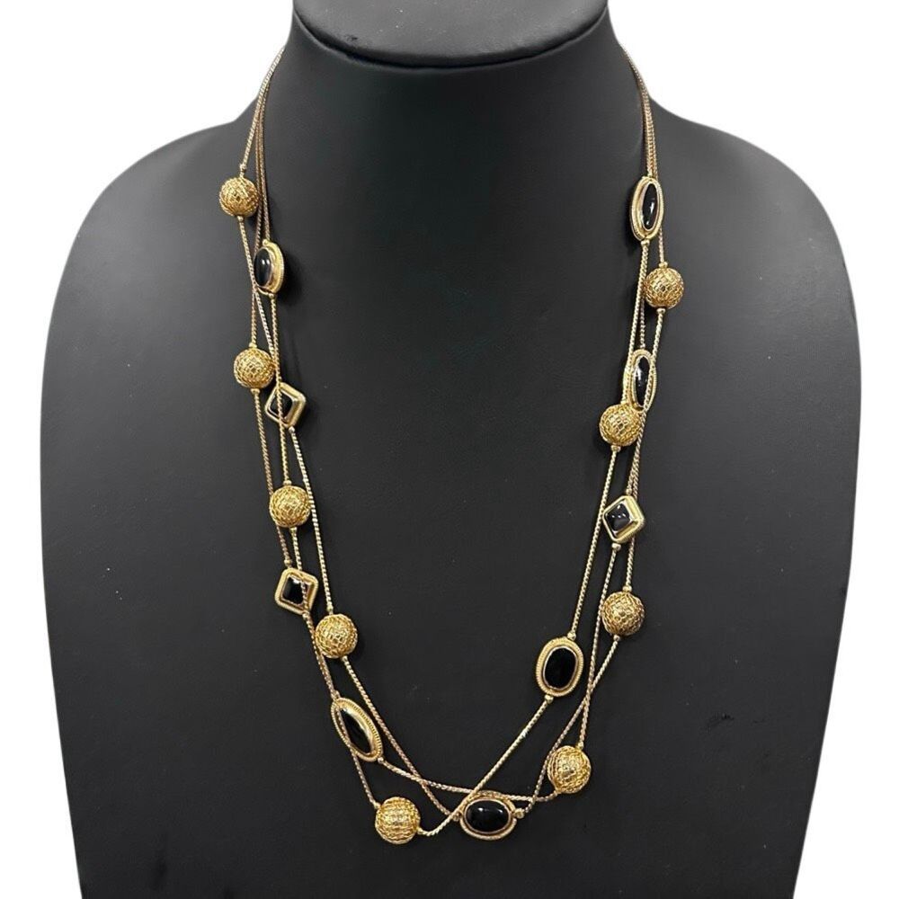Fashion Station Necklace Women's 24" Gold-tone Triple Strand W/ Enamel Stations